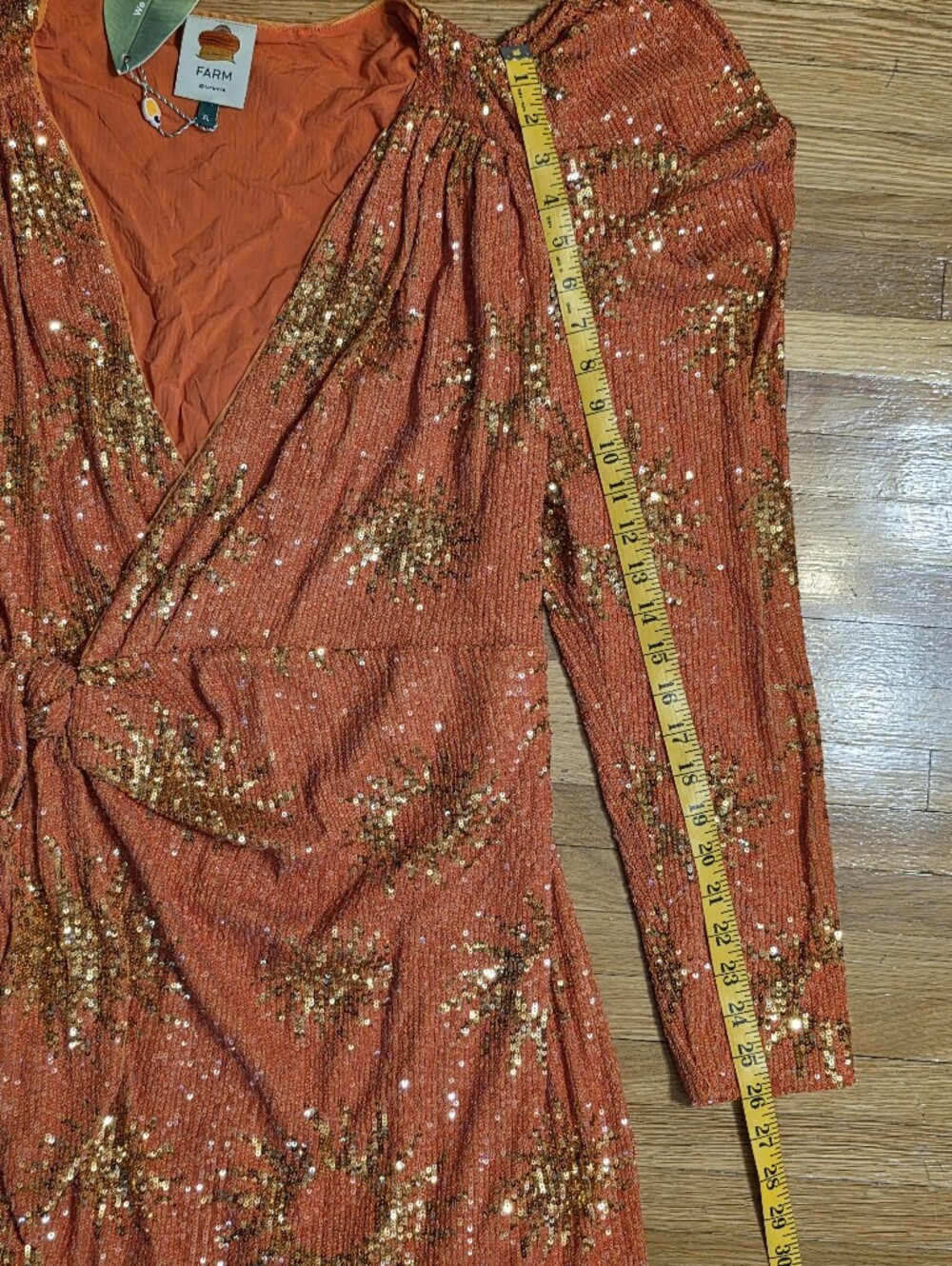 FARM Rio XL Sunny Orange Sequin Wrap Mini Dress - Picture 16 of 16
